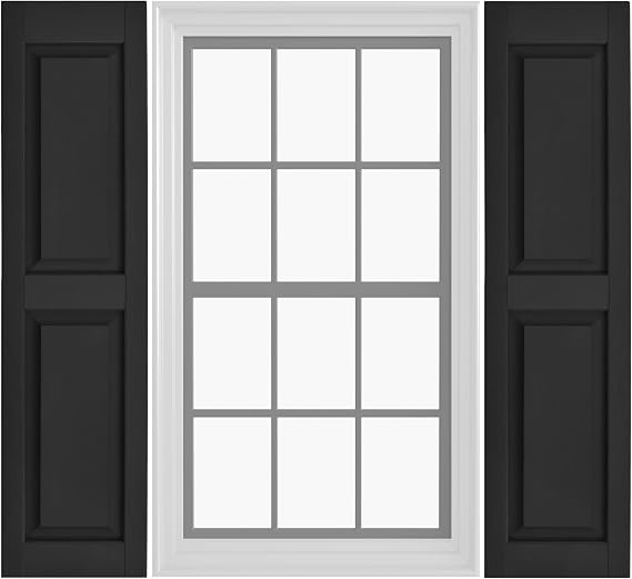 Pontiac Trail Raised Panel Shutters | 12 x 31 - Black Cosmos/Paintable | Decorative Exterior Window Vinyl Shutters | Includes 2 Shutters (1 Pair) & Mounting Hardware | Made in USA