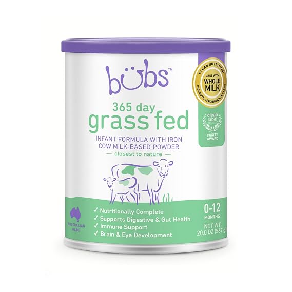 Bubs 365 Day Grass Fed Infant Formula for 0-12 Months, Non-GMO Milk, 20oz