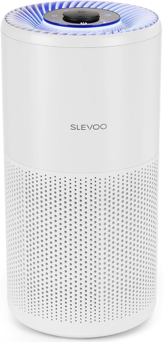 SLEVOO Air Purifier for Home Bedroom, Allergies Pet Hair, 3-in-1 Filter with hepa Air Purifier, Ultra Quiet 24 DB Sleep Mode,Aromatherapy,clean for Allergies,Pollutants,Smoke （White）