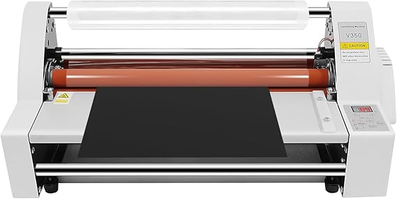 350mm/13.78inch Laminator Machine, V350 Hot Cold Roll Laminator, Single & Dual Sided Electronic Thermal Laminating Machine for Paper Card Wood Veneer PVC Foil, Digital Display, Safety Protection