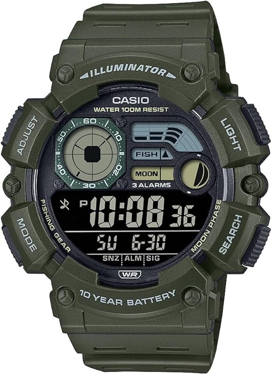 Casio WS1500H Series | Mens Digital Watch | 100M WR | Dual Time | Countdown Timer | LED Light | Moon Phase | Fishing Mode | Auto Calendar | Multi Alarms | 1/100 SEC Stopwatch