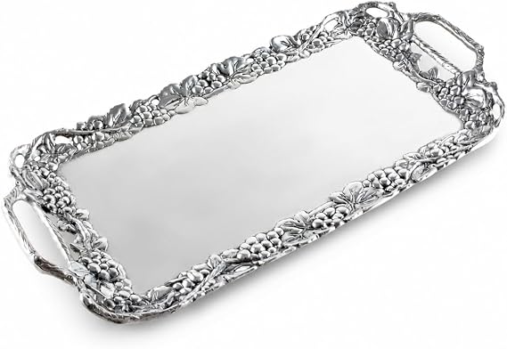 Arthur Court Grape Serving Tray - Decorative Aluminum Platter for Entertaining - 21 x 10 Inches