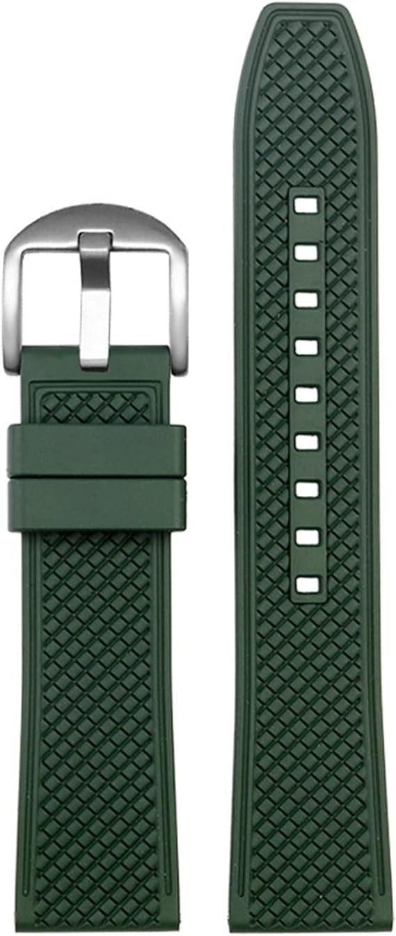 Rubber WatchBand 20m 22mm Quick Release Watch Replacement Strap Men WatchBands (Color : Green-Silver Buckle, Size : 20mm)