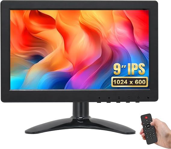 OSCY 9 Inch Small Monitor, Support HDMI/VGA/AV/BNC 1024x600 16:9 Computer Monitor with Remote Control & Built-in Speakers, Monitor for PC, Laptop, TV, Raspi, CCTV, DSLR, U-Disk, Car