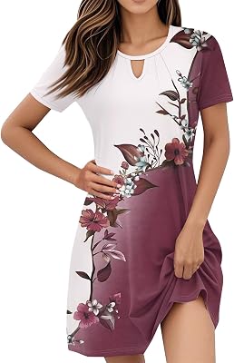 Summer Dresses for Women 2026 Floral A-Line Dresses Flowy Short Sleeve T Shirt Dress Casual Loose Beach Mini Dress