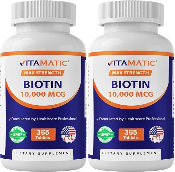 Vitamatic Biotin 10,000 mcg, 365 Vegan Tablets, (Vitamin B7) - 2 Pack