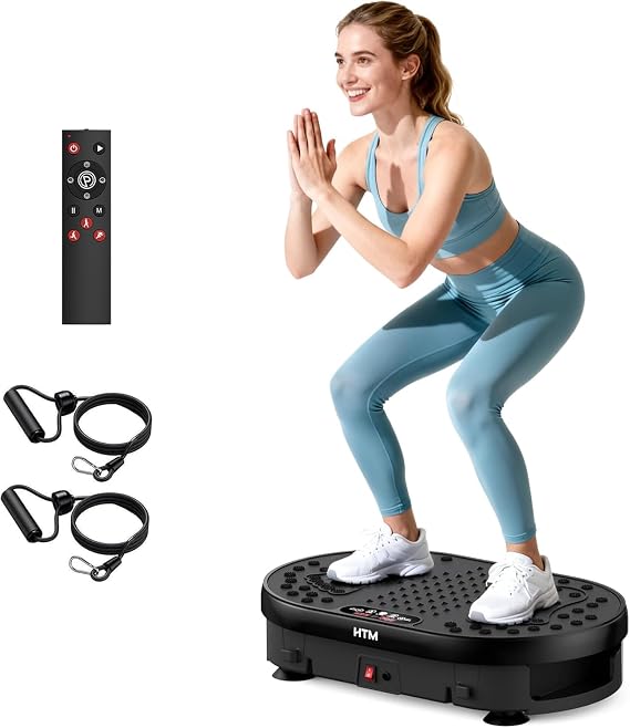 HTM Vibration Plate Exercise Machine, 9 Modes & 120 Speeds, Body Shake Plate with Resistance Bands Slot & Remote Control, Shake Board for Weight Loss Fat Burner Home Fitness Workout