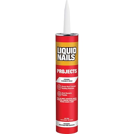 Liquid Nails 10 oz Interior Projects Construction Adhesive | Low Odor Latex Glue Bonds Wood, Drywall, Corkboard, Paneling & Trim, Stays Flexible