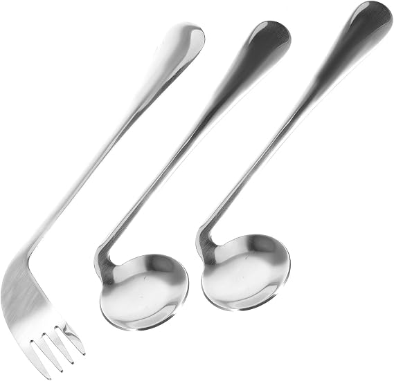 Adaptive Spoon 1 Set Adaptive Utensils for Elderly Right Handed Angled Spoons and Fork Stainless Steel Self-Feeding Curved Utensil Anti Shake Eating Silverware for Adults People