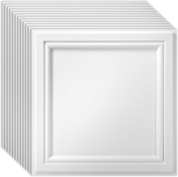 Art3d 12-Pack Waterproof Drop Relief Ceiling Tiles, 24 x 24 in, Snow White