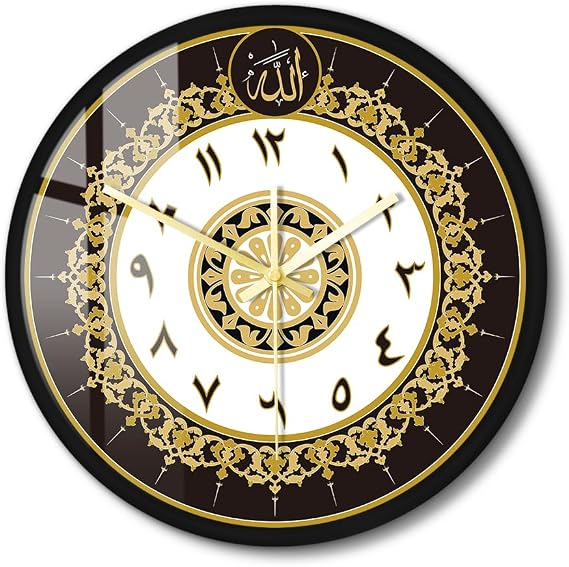 Arabic Wall Clock with Metal Frame, 12 Inch Islamic Wall Clock Silent Non Ticking Battery Operated Arabic Numbers Wall Watch Clock Muslim Decor for Living Room Bedroom Quran Art Eid Gifts