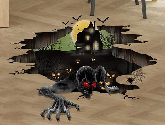 3D Halloween Floor Ceiling Stickers,Creative Horror Ghost Wall Stickers,Scary Skeleton Zombie Ancient Castle Wall Decals, Removable Halloween Decoration Wall Art for Home Office Party Decors