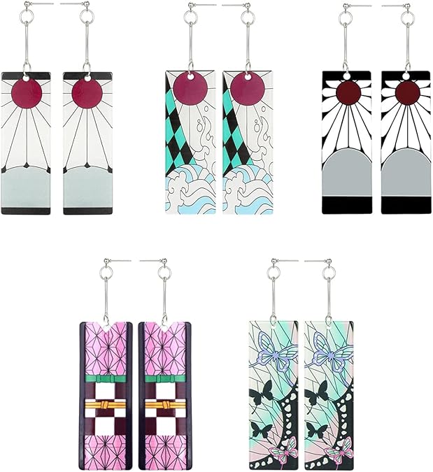 Tanjiro Hanafuda Earrings for Demon Slayer Tanjiro Cosplay Enlanda Dangle Tanjiro Earings for Kimetsu No Yaiba Cosplay