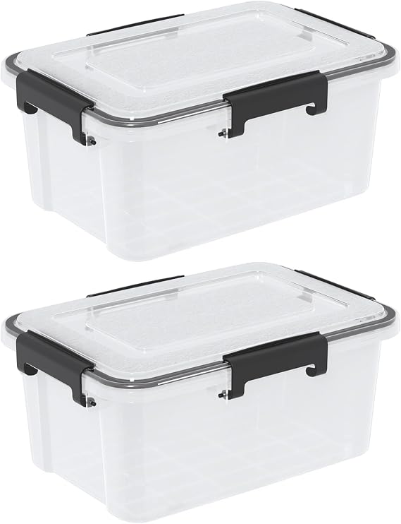 10 L Airtight Clear Plastic Storage Box, Stackable Storage Bin with Seal Lid, 2 Packs