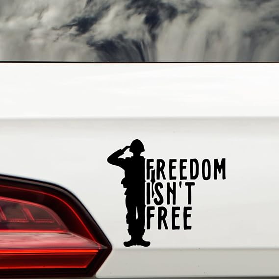 Soldier Waterproof Sticker - Military Decal - Army Silhouettes - Use on Cars, Laptops, Walls, Windows, Service Gifts (Freedom Isn't Free, Black)