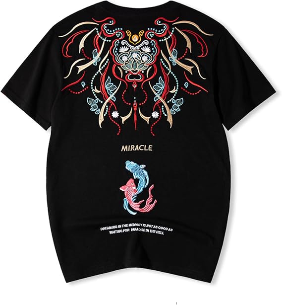 Men Short Sleeve Graphic Embroidered Shirts Fashion Novelty Plus Size T-Shirt Hip Hop Clothing (Black Miracle,Medium)