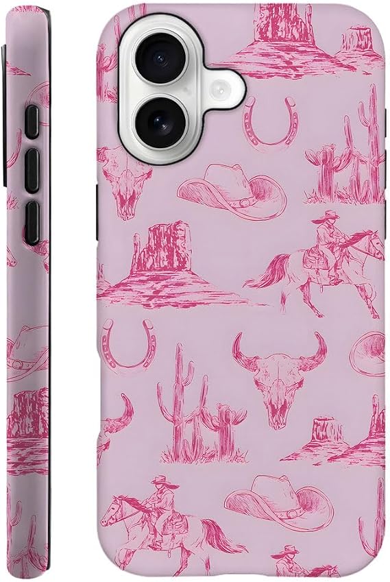 ケース iPhone 17対応 落下防止 ハイブリッド 2層 ハードシェル フォンカバー ガールズ ボーイズ ピンク ハット 馬 ウェスタン カウボーイ