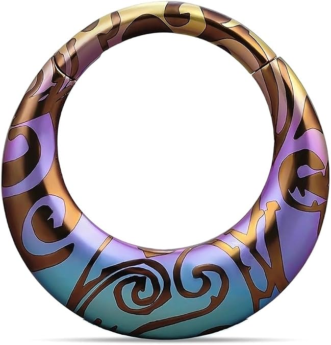 PUNKYOUTH 16G Titanium Septum Clicker Iridescent Hoop Piercing Jewelry for Women Men Minimalist Futurism Cyber Gothic Style for Alternative and Everyday Wear