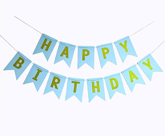 Happy Birthday Banner Birthday Party Supplies Garland Decorations Birthday Signs Nursery Hanging Decor (Light Blue)