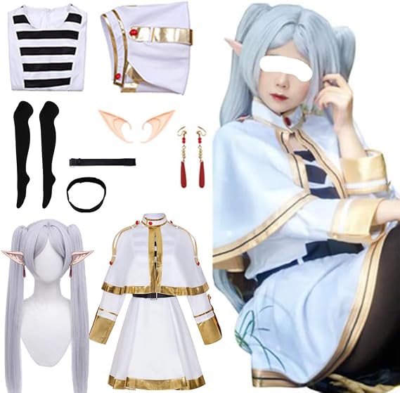 Frieren Cosplay Costume Dress Frieren at the Funeral Cosplay Outfit Women Uniform Wig Halloween