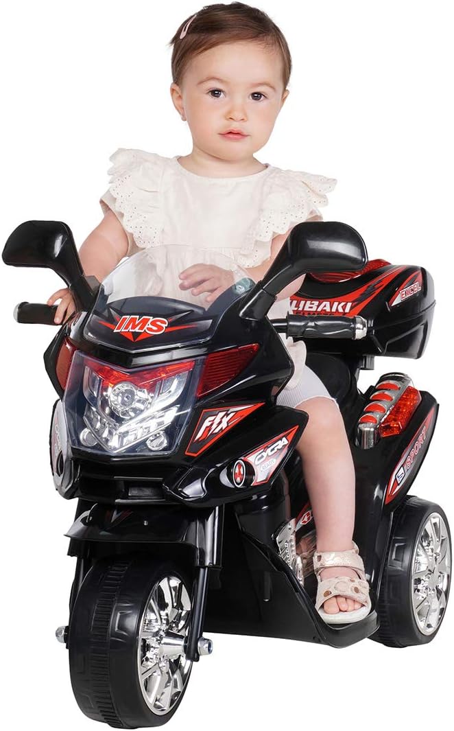 actionbikes motors childrens electric motorcycle c051 – 12 watt motor – tires with soft rubber ring – chrome look rims – top case black