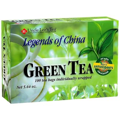 Uncle Lees Premium Green Tea, Caffeinated, 100 Count Antioxidant-Rich Young Leaves in Individually Wrapped Tea Bags, 5.64 Oz