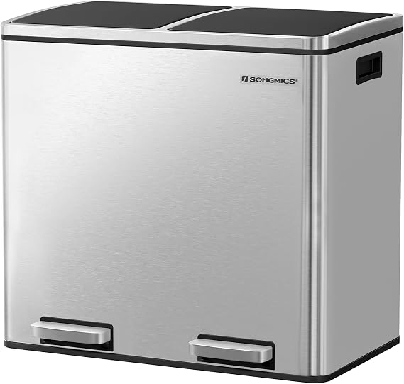SONGMICS Trash Can, 2 x 6.3-Gallon Stainless Steel Step Bin, Soft Closure