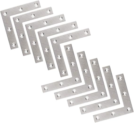 Flat L Shaped Corner Bracket, Tiberham 10 Pcs 80 x 80 mm Stainless Steel Right Angle Corner Brace Repair Plate, Heavy Duty Furniture Fastener Joint Corner Connector for Wood Shelf Cabinet Table Chair