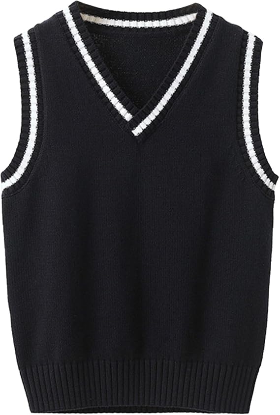 Little Boys Girls V-Neck Sweater Vest Kids Sleeveless Crop Top Knit Cardigan Waistcoat School Uniform Dress Up