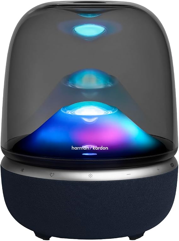 Harman Kardon Aura Studio 5 Wi-Fi Home Speaker, Constant Sound Field Technology with 3-Way Speaker Design, Multi-Speaker Connection by Auracast, Colourful Lightshows, 360° Ambient Glow, Black