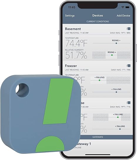 HT1 Smart Temperature Sensor & Humidity Sensor - Thermometer & Hygrometer w/App Monitoring - Indoor/Outdoor Temperature and Humidity Monitor w/Heat Index for RV, Fridge & More
