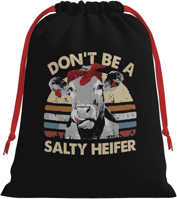 AMZJHGWEU Don't Be A Salty Heifer Christmas Gift Bags, Santa Wrapping Bags, Xmas Presents Bag With Drawstring, Holiday Party Favors Birthday & Christmas Gift (Large Medium Small)
