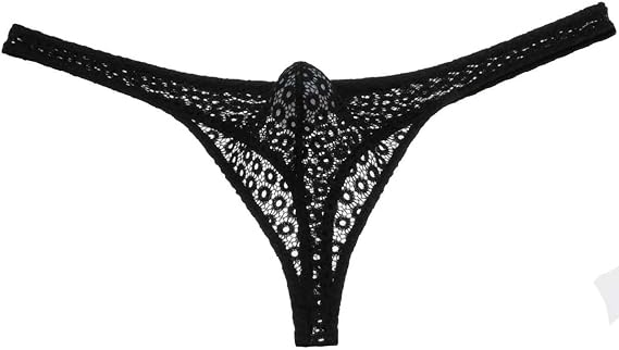 Men's Lace Thong Mini Bikini Pouch T-Back Solid Holes Jacquard Male Underwear G-String