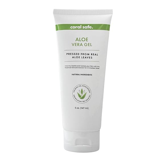 Coral Safe Aloe Vera Gel For Face & Body, Sunburn Relief, 99% Pure Aloe Pressed from Real Aloe Leaves, Cooling Gel, Soothes & Hydrates Skin. Made with Natural Ingredients. Non-Greasy, Unscented