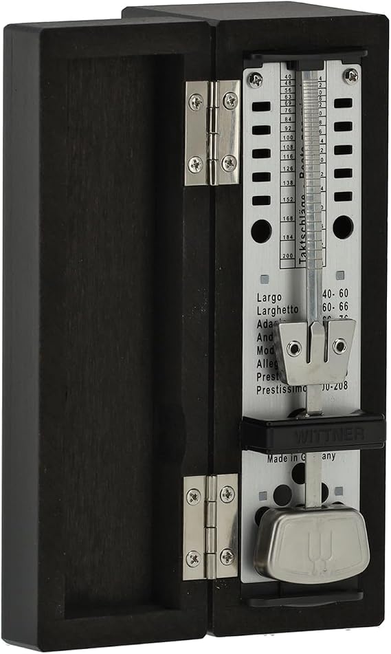 Wittner Metronome Taktell Super-Mini Series 880.2 - Solid wood casing - Without bell - Matte black - Mechanical winding - No batteries required - Made in Germany