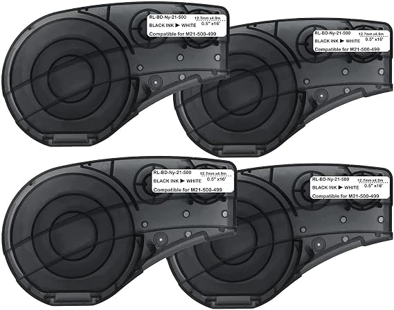 4 Pack Label Tape for M21-500-499-TB, Nylon Labels Tape,Black on White 16 Inch Length 0.5 Inch Width
