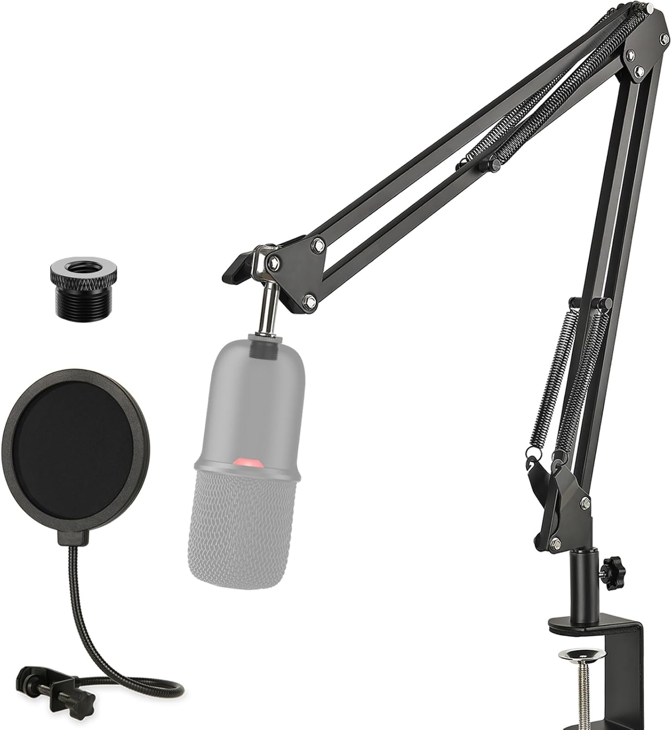 HyperX SoloCast Mic Boom Arm Stand with Pop Filter, Adjustable Microphone Stand with Upgraded Desk Table Mount Clamp for HyperX SoloCast Condenser Microphone by Rigych