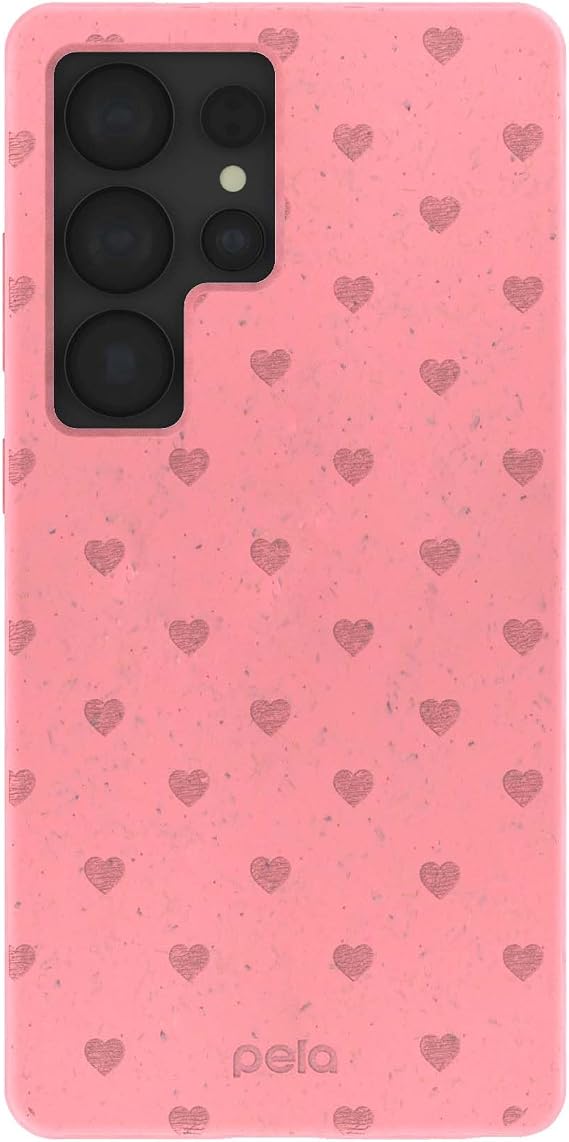 Pela | Phone Case Compatible with Samsung Galaxy S25 Ultra | Artsy Collection| Supports Wireless Charging | Cute Eco Friendly | Bubblegum Pink Hearts