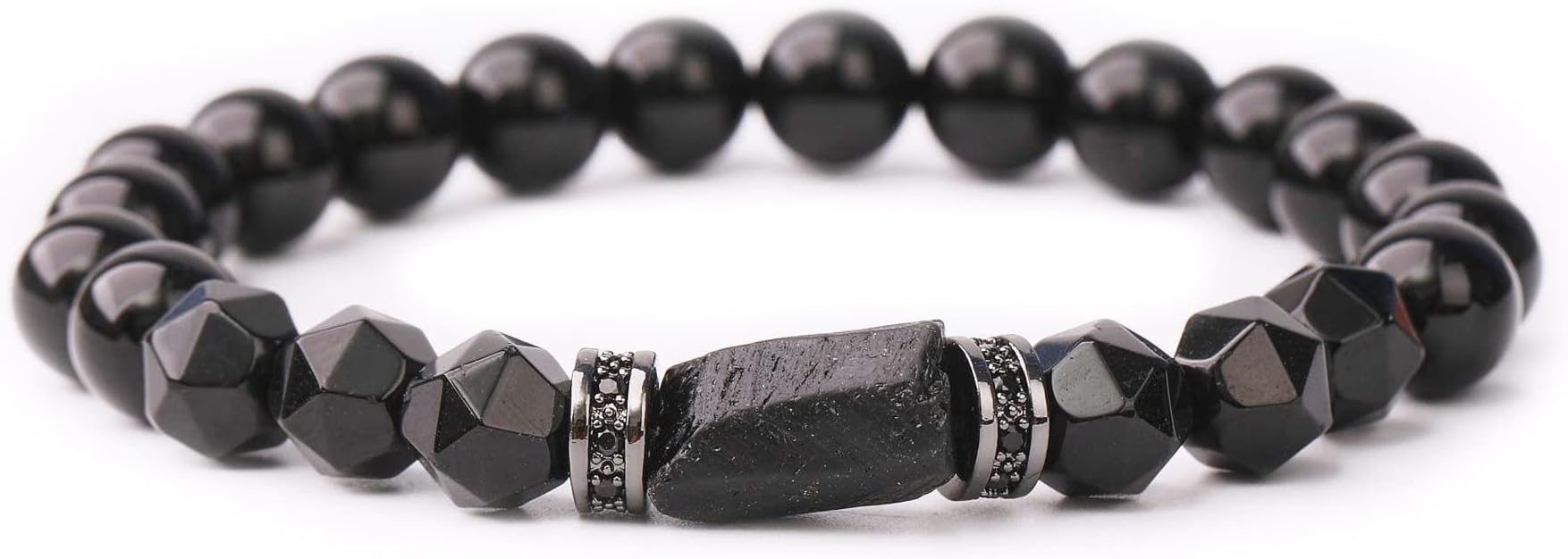 Black Tourmaline with Black Onyx Beaded Bracelet - Handmade Natural Stone - Men's and Women's Jewelry