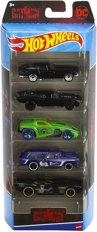 Hot Wheels Batman 5-Pack, Set of 5 Batman-Themed Toy Cars in 1:64 Scale (Styles May Vary)
