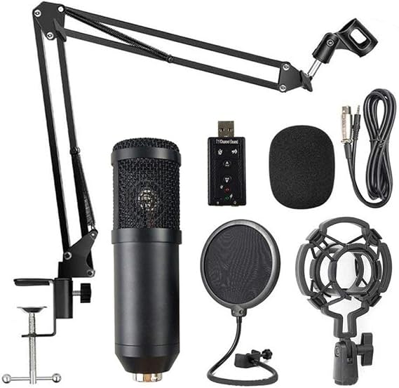 BM800 Professional Suspension Microphone Kit Live Broadcast Recording Condenser Microphone Set Color: Black