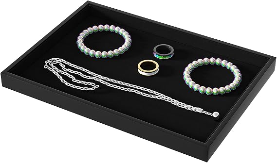 Julysky Jewelry Organizer Trays for Drawer,Jewelry Display Organizer Case for Women,Bracelet Necklace and Ring Display Stand for Selling,Velvet Jewelry Storage Display (Black, Empty Plate)
