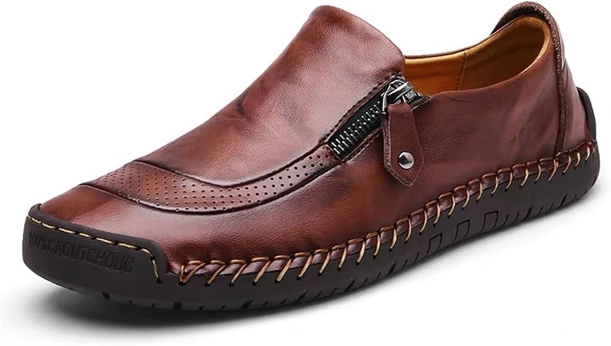 Dress Shoes for Men Lightweight Oxfords Zipper Slip On Flat Loafers Driving Shoes Vintage Walking Casual Boat Shoes