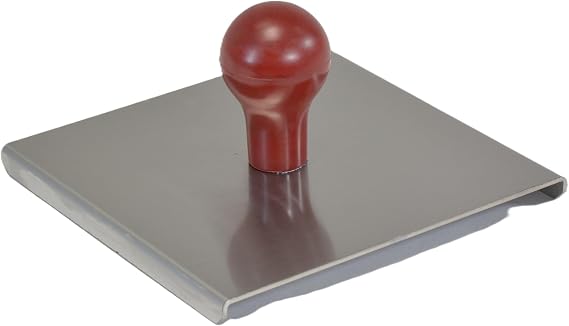 Prince Castle Red Handled Stainless Steel Meat Press, 6"x6" - Meat Tenderizer Tool and Kitchen Mallet