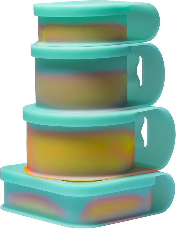 Silipint Silicone Go Go Bowls: Set Of 4: Aurora - Sizes: 10, 20, 30 oz & Sandwich Size - Unbreakable, Sustainable, Seasonal Color