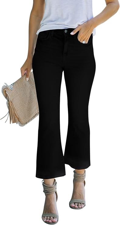 Women's High Waisted Crop Flare Jeans for Women Cropped Bell Bottom Jeans for Women Bootcut Denim Pants with Live Hem