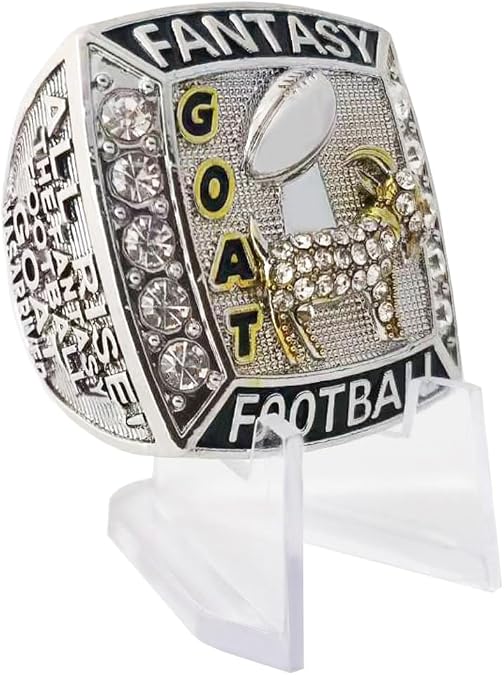 GOAT Fantasy Football Championship Trophy Ring | Fantasy Football Goat Champion Ring Winner Greatest of All Time G.O.A.T (size 9, ring and stand)