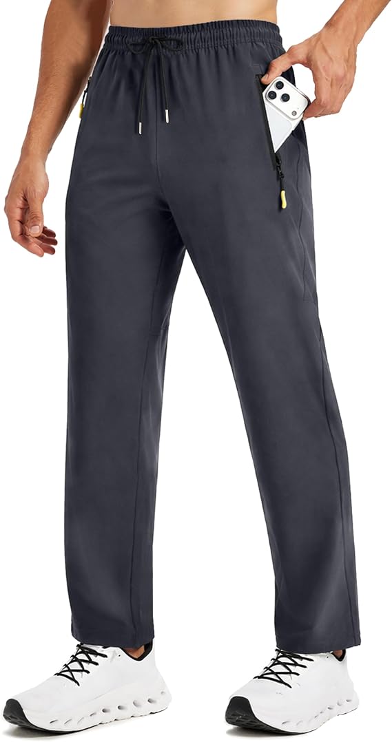 Mens Lightweight Hiking Pants Quick Dry Workout Sweatpants | Athletic Pants with Zipper Pockets, Elastic Waist, Water Resistant, Breathable Stretch, Jogger for Golf Gym Outdoor Travel