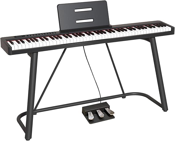 Digital Piano Keyboard Full Size Electric Piano With 88 Velocity-Sensitive Keys, U-Style Stand, Three-Pedal And Music Stand(Black)