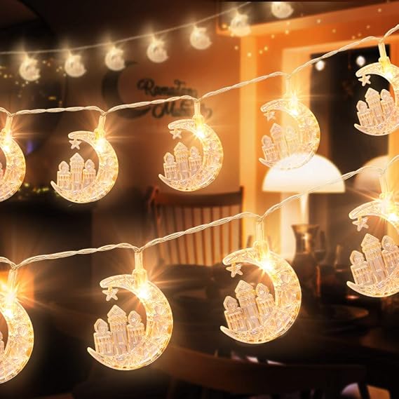 AceList Ramadan Decoration Castle & Moon LED String Lights 40 LED, 20ft Magical Lights for Eid, Ramadan Mubarak, Islamic Festivals, Room & Outdoor Decor, Perfect for Holiday Celebrations & Camping